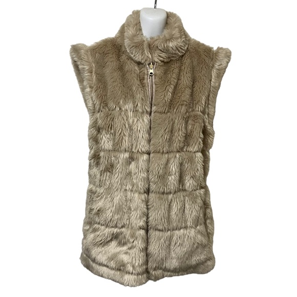 Bagatelle Tan Cream Faux Fur Reversible Vest - Picture 1 of 6